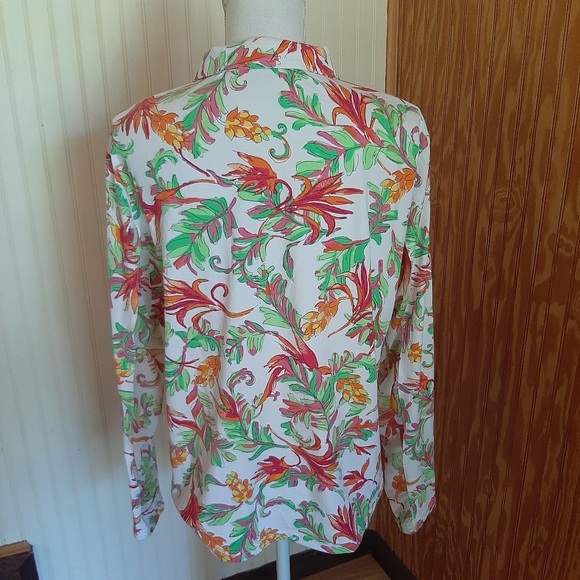 ICIKULS Bright Floral Design Textured Athletic Long Sleeve Shirt Mesh 1/4 Zip - Picture 5 of 7
